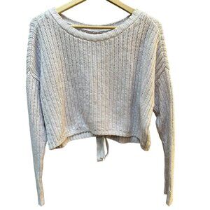 Hollister Chunky Cropped Sweater Lace‎ Up Back Cropped Beige Boho Festival SM